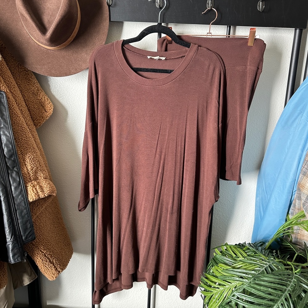 The Foxy Kind brown ribbed bike shorts & oversized T-shirt matching set